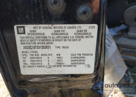 2003 Chevrolet Silverado 1500 Ls from USA, damaged, VIN 2GCEC19T331253631